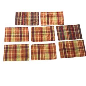 Fall Themed Placemats Plaid Orange Yellow Burgandy Cotton 11"x16" Autumn Rustic
